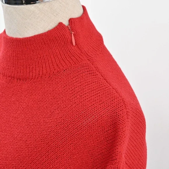 Vtg 80s ST JOHN Dress Size 8 Santana Knit Colorblock Red Black Mock Neck Shift - Picture 14 of 15